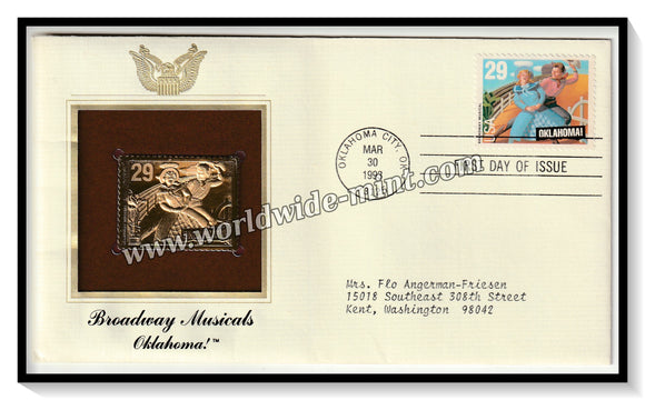 1993 USA Broadway Musicals Oklahoma - Gold Replica FDC #FE55