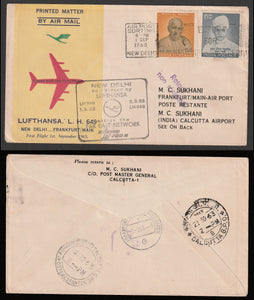 1963 Delhi - Frankfurt Lufthansa First flight cover #FFCF56