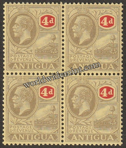 1921-1929 ANTIGUA - KING GEORGE V W/M: MULTI CROWN CA BLOCK OF 4 MNH SG: 56