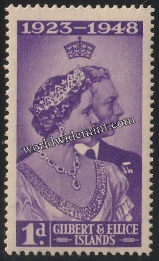 1949 GILBERT & ELLICE ISLANDS  - ROYAL WEDDING  W/M: MULTI SCRIPT CA MNH SG: 57