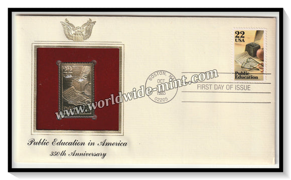 1985 USA Public Education in America 350th Anniversary - Gold Replica FDC #FE59