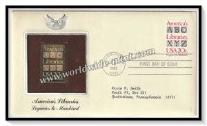 1982 USA America's Libraries Legacies to Mankind - Gold Replica FDC #FE5