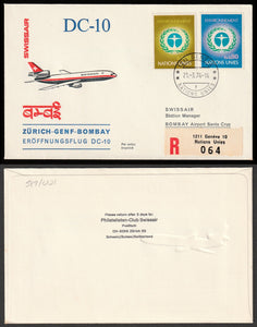 1974 Zurich - Genova - Bombay First flight cover #FFCF60