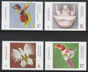 2022 Romania Fantasies of the Flora Set of 4 MNH - Bir Shaped Natural Flowers #FOR-637