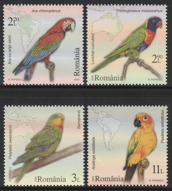 2023 Romania Birds - Parrots Set of 4 MNH #FOR-654