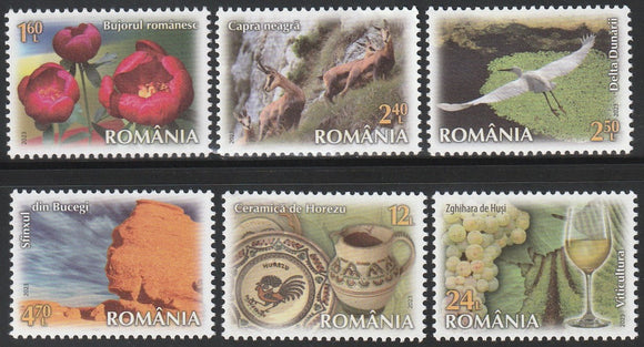 2023 Romania Picturesque Romania Set of 6 MNH Flowers, Birds, Animals, Valley, Food & Fruits #FOR-660