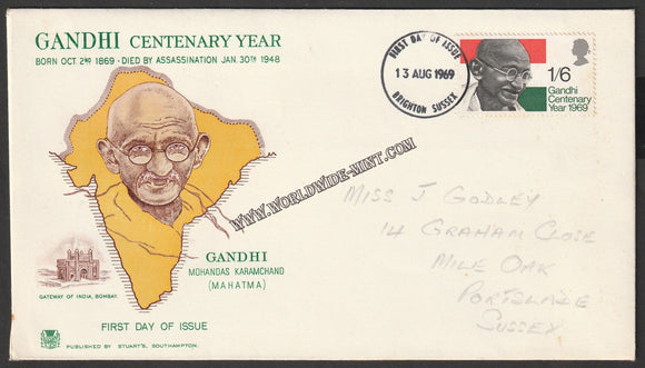 1969 Great Britain Gandhi  Private Cover with Incorrect India Map #Gan663