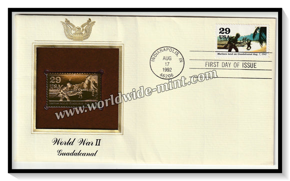 1992 USA World War II Guadalcanal - Gold Replica FDC #FE67