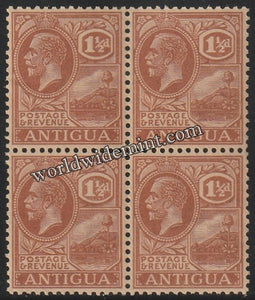 1921-1929 ANTIGUA - KING GEORGE V W/M: MULTI SCRIPT CA BLOCK OF 4 MNH SG: 69