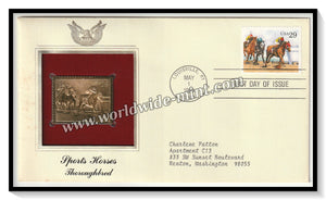 1993 USA Sports Horses Thoroughbred- Gold Replica FDC #FE79