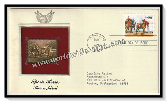 1993 USA Sports Horses Thoroughbred- Gold Replica FDC #FE79