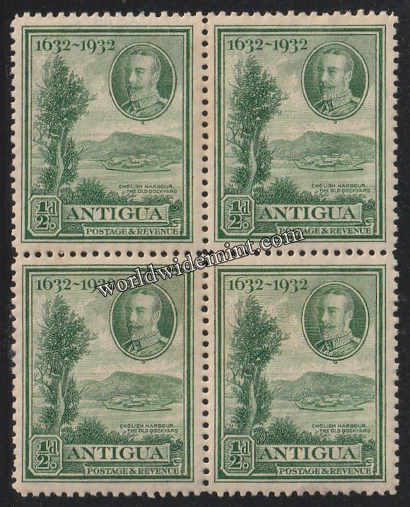 1932 ANTIGUA - KING GEORGE V TERCENTENARY BLOCK OF 4 MNH SG: 81 CV: £18