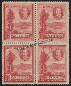 1932 ANTIGUA - KING GEORGE V TERCENTENARY BLOCK OF 4 MNH SG: 82 CV: £24