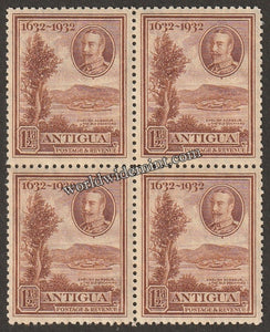 1932 ANTIGUA - KING GEORGE V TERCENTENARY BLOCK OF 4 MNH SG: 83  CV: £ 18