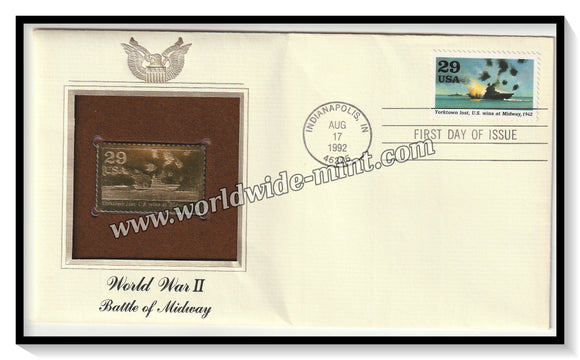 1992 USA World War II Battle of Midway  - Gold Replica FDC #FE85