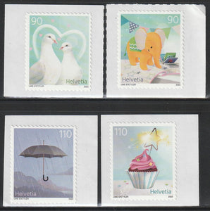 2022 Switzerland Special Events Self Adhesive Set of 4 MNH - Dove, Love, Elephant, Cake #FOR-870