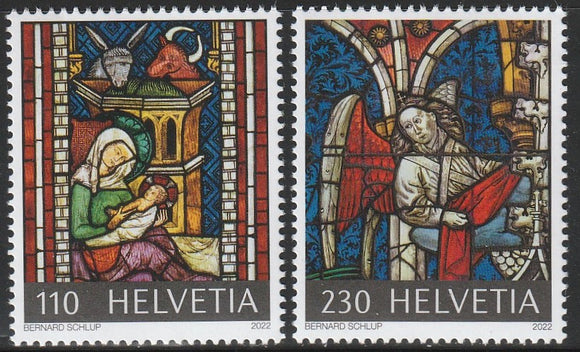 2022 Switzerland Christmas - Sacred Art Set of 2 MNH Jesus, Mary with Jesus #FOR-880