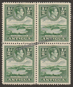 1938 - 1951 ANTIGUA - KING GEORGE VI TERCENTENARY BLOCK OF 4 MNH SG: 98