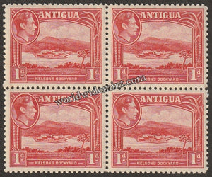 1938 - 1951 ANTIGUA - KING GEORGE VI TERCENTENARY BLOCK OF 4 MNH SG: 99