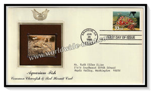 1999 USA Aquarium Fish Clownfish & Red Hermit Crab - Gold Replica FDC #FE9