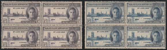 FALKLAND ISLANDS DEPENDENCIES 1946 - KING GERORGE VI - VICTORY ISSUE 2V BLOCK OF 4 MNH SG: G17 - G18