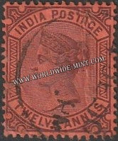 1882 - 1890 BRITISH INDIA - 12a Purple/Red (01.04.1888) - Queen Victoria - Empire Star W/M Used Stamp S.G:100