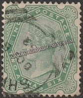 1892 - 1897 BRITISH INDIA - 2a 6p Yellow Green - Queen Victoria - Empire Star W/M Used Stamp S.G:103