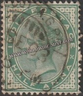 1900 - 1902 BRITISH INDIA - 1/2 a Yellow Green - Queen Victoria - Empire Star W/M Used Stamp S.G:114