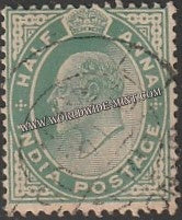 1902 - 1911 BRITISH INDIA - 1/2 a Yellow Green - King Edward Star W/M Used Stamp S.G:121