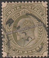 1902 - 1911 BRITISH INDIA - 4a Olive Brown - King Edward Star W/M Used Stamp S.G:130