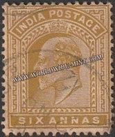 1902 - 1911 BRITISH INDIA - 6a Olive Bistre (06.08.1903) - King Edward Star W/M Used Stamp S.G:131