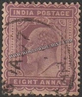 1902 - 1911 BRITISH INDIA - 8a Purple (Shades) (08.05.1903) - King Edward Star W/M Used Stamp S.G:133