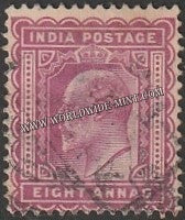 1902 - 1911 BRITISH INDIA - 8a Claret (1910) - King Edward Star W/M Used Stamp S.G:134
