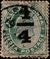 1905 BRITISH INDIA - 1/4 a on 1/2 a Green - King Edward Star W/M Used Stamp S.G:148