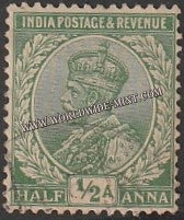 1911 - 1923 BRITISH INDIA - 1/2 a Emerald - King George V Star W/M Used Stamp S.G:156