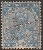 1911 - 1923 BRITISH INDIA - 2a 6p Ultramarine (1912) - King George V Star W/M Used Stamp S.G:170