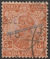 1911 - 1923 BRITISH INDIA - 3a Orange - King George V Star W/M Used Stamp S.G:172