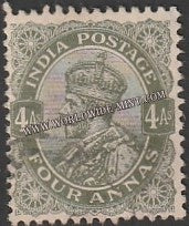 1911 - 1923 BRITISH INDIA - 4a Olive Green - King George V Star W/M Used Stamp S.G:175