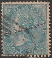 1856 - 1864 BRITISH INDIA - 1/2 a Blue (Die I) - Queen Victoria No W/M Used Stamp S.G:37