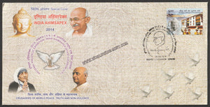 2014 AHIMSAPEX Crusaders of World Peace, Truth and Non-Violence with Gandhi Cancellation Special Cover #Spl-19