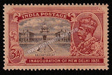 1931 BRITISH INDIA - 3a Chocolate &amp; Carmine - King George V, Inauguration of New Delhi - Government of India, Secretariat Multi Star W/M MNH S.G:230