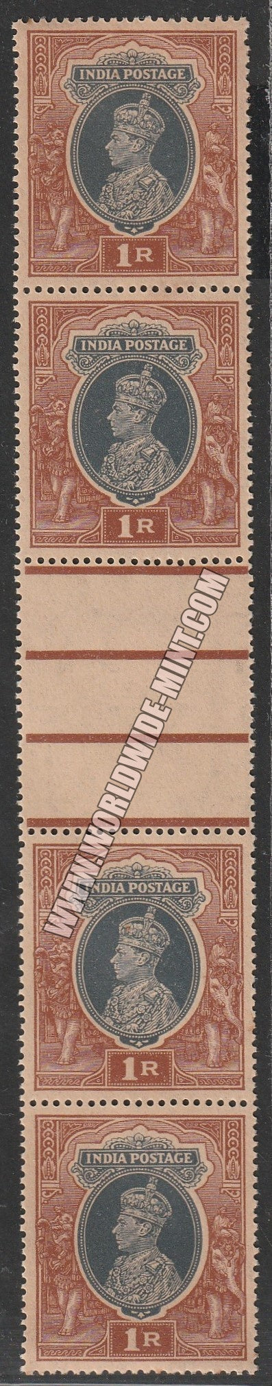 1937 - 1940 BRITISH INDIA - 1r Grey & Red - Brown - King George VI Multi Star W/M MNH S.G:259