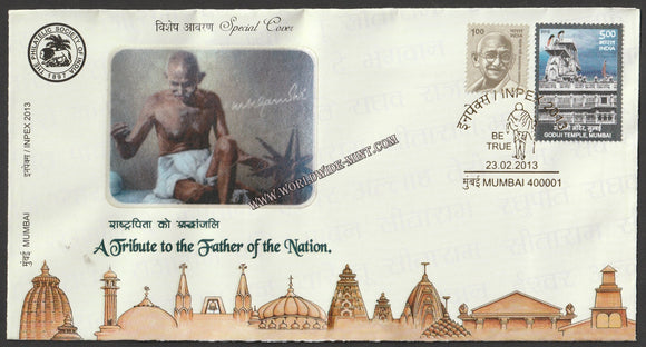 2013 INPEX - A Tribute to the Father of the Nation with Gandhi Cancellation Special Cover #Spl-31