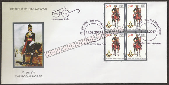 2017 INDIA The Poona Horse Block of 4 FDC