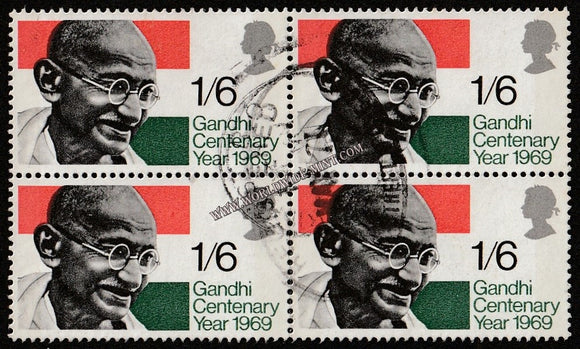 1969 Great Britain Gandhi Used Block of 4  #Gan561