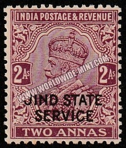 1929 Jind K.G. V Purple - 2a SG: 052, £ 0.25 MNH