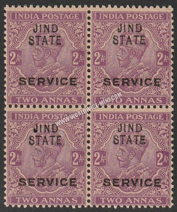 1922 Jind K.G. V Deep Mauve - 2a SG: 039b, £ 22 Block of 4 MNH