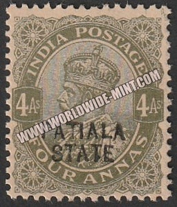1912-26 Patiala K.G. V - Olive 4a SG: 54, £ 6.00 MNH