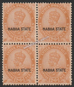 1932 Nabha K.G. V - Orange 2a and 6p SG: 65, £ 18.00 Block of 4 MNH
