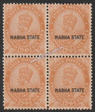 1932 Nabha K.G. V - Orange 2a and 6p SG: 65, £ 18.00 Block of 4 MNH